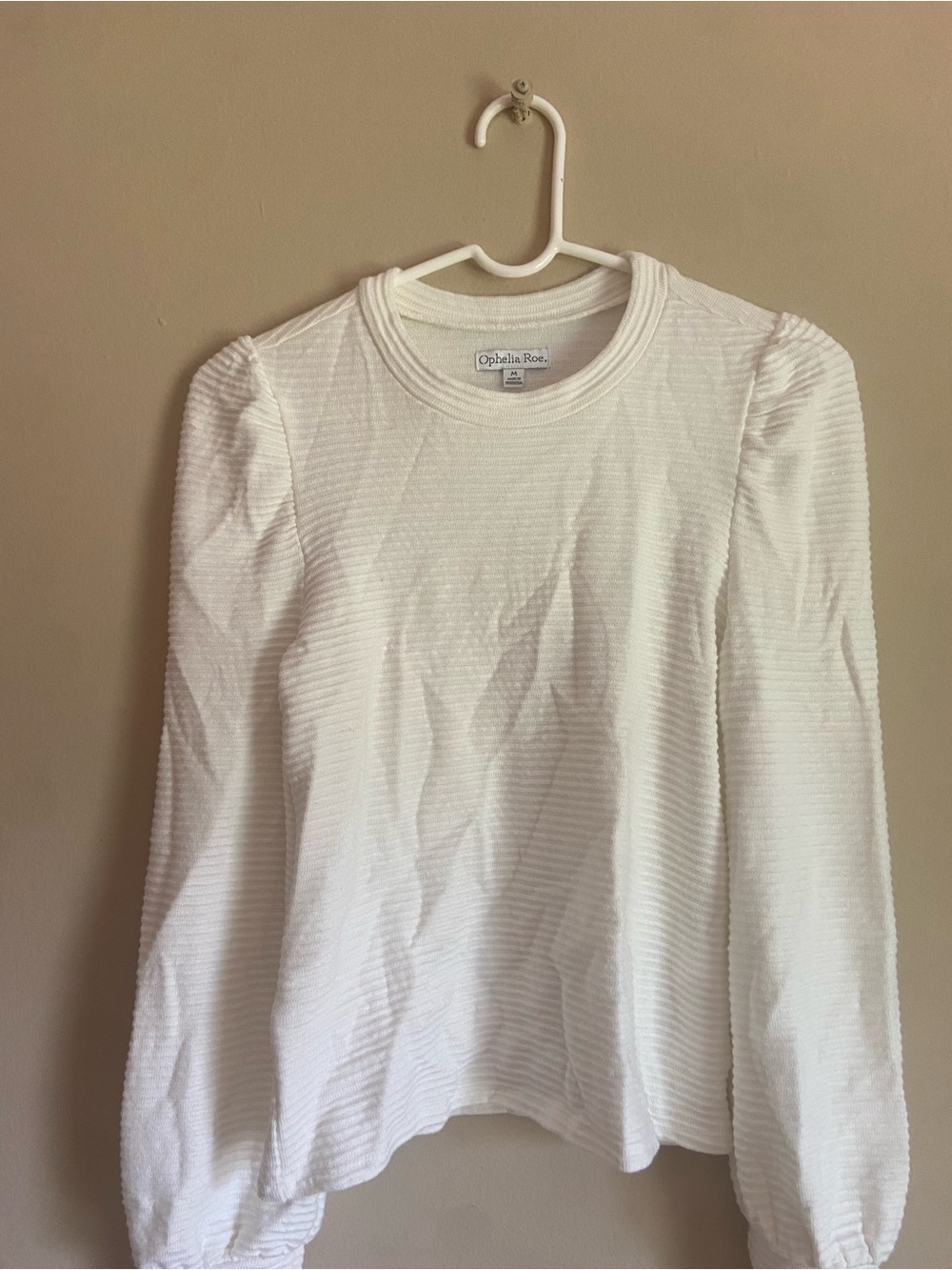 Ophelia Roe Coastal Quiet Luxury Minimalist  Cozy White Textured Long Sleeve Top